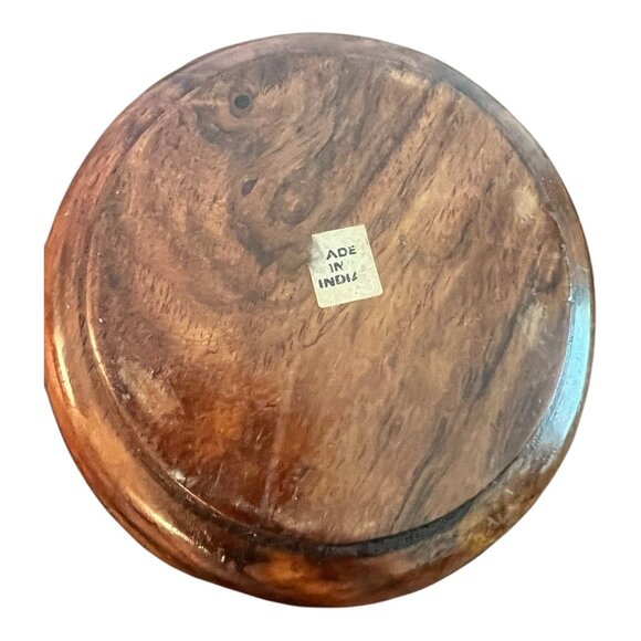 Vtg Teak Wood Coaster Set Brass Inlay Caddy & Hand-Carved Coasters 3 3/8" India - Picture 12 of 14